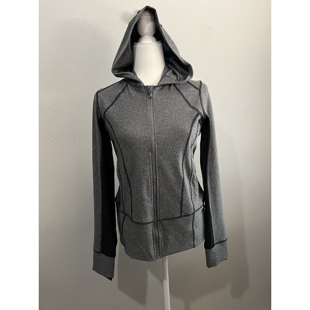 Gottex Athletic Jacket Women Large Mesh Sleeve Gray Pockets Hooded